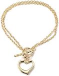 THE BLING KING Gold Double Bracelet with Heart Charm - Elegant T-Bar Bracelet Jewellery with Heavy Real Gold Plating - Premium Bracelet for Ladies - Fits to 7 Inch Wrists, 7 inches, Metal