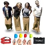 Elite Sportz Outdoor Games for Family - Backyard Party or Field Games for Kids - 4 Potato Sack Bags, 3 Legged Race Bands with Egg & Spoon Race Set