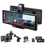 Portable Car Stereo,for Wireless Apple Carplay & Android Auto,10.26 Inch 1080P HD Touch Screen Radio with BT 5.0, Mirror Link Support Truck RV Dash Mount (10.26 inch+Dual - camera)