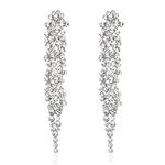 EVER FAITH Wedding Rhinestone Crystal Art Deco Statement Earring for Bride, Banquet Prom Long Chandelier Dangle Earrings for Woman Clear Silver-Tone