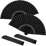 Soodyoow Folding Hand Fan, 2 Pcs Handheld Folding Fan, Black Folding Hand Fan for Women Men, Chinese Silk Fabric Handheld Fan for Dancing Cosplay Wedding Party Home Decorations Birthday Gifts