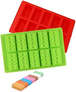 Building Brick Ice Tray or Candy Mold for Lego Lovers! 2 Pack Silicone Ice Cube Molds - Red and Green
