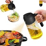 Oil Sprayer for Cooking, 2 in 1 Olive Oil Dispenser Bottle for Kitchen, 16oz/470ml Premium Glass Oil Bottle, Food-grade Oil Mister for Air Fryer, Salad, Frying, BBQ (Black)