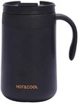 KPNG Stainless Steel Coffee Mugs - 500 ML Large Double Walled Vacuum Insulated Coffee Beer Mugs, Shatterproof and Spill Resistant - 304 Stainless Steel Travel, Office, Couple Use (500 ML, Black)