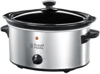 Russell Hobbs 3.5L Stainless Steel Electric Slow Cooker - Cooks upto 4 portions, 3 heat settings, high/low/keep warm, Removable ceramic pot for easy cleaning, Glass lid, Energy saving, 160W, 23200