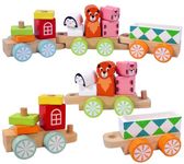 Toyshine Wooden Geometric Blocks Train, Shape and Color Recognition Stacking Set Toys, Multi color for kids