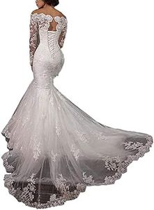 Snow Lotus Abito da sposa a sirena in pizzo con spalle scoperte, maniche lunghe, abito da sposa, Stile 2, bianco, 42