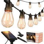Brightech Ambience Pro - Waterproof, Solar Powered Outdoor String Lights - 48 Ft Vintage Edison Bulbs Create Bistro Ambience On Your Patio - Commercial Grade, Shatterproof - 1W LED, Warm White Light