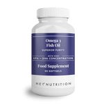 Hey Nutrition Pure Omega-3 Fish Oil 2000mg with Vitamin E - High EPA + DHA Concentration - Maintains Heart, Joint, Brain & Immunity Support - UK Manufactured - Non-GMO - 60 Softgels