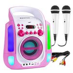 Fenton SBS30 Karaoke Machine Speaker System with Party Lights, Bluetooth and 2 Handheld Microphones CDG/CD+G/MP3+G Player Song Lyrics Screen Display Output, Pink