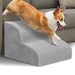 HIDOG Dog Stairs and Ramp, 2-Step Dog Stairs for High Beds and Couch, Pet Steps for Small Dogs with Removable Washable Cover, Non-Slip Soft Foam Dog Stairs for Injured Older Pets, Grey -11.8" H