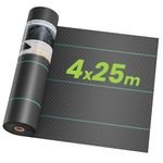 OUNUO 4 m x 25 m Heavy Duty Weed Control Membrane Garden Weed Barrier UV Protection Weed Fabric for Patios Garden Flower Beds Landscaping Black Woven Roll Ground Cover