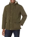 LONDON FOG Men's Faux Sherpa Lined Parka Down Alternative, Olive, L