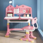 Kids Desk and Chair Set, Height Adjustable Children Study Desk, Golden Distance Preventing Myopia Design, Children Study Desk with Spacious Storage Drawer for Boys Girls Home Study Tool (Pink-1)