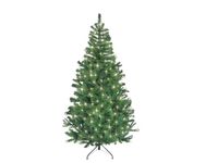 SHATCHI 4Ft-12Ft Pre-Lit Artificial Christmas Tree Alaskan Pine Tips Xmas Home Decorations Metal Stand Multicolour 8 modes LEDs, Green w/Warm White, 7Ft