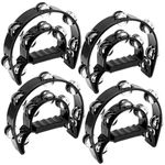 JOIKIT 4 PCS 230 x 200 x 48mm Black Double Row Tambourine, Musical Tambourine with Double Row Metal Jingles, Half Moon Hand Held Tambourines for Musicians Singers Bands KTV Party