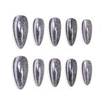 Sun&Beam Nails Handmade Press-on Medium Long Almond Black Pink Cat Eye Design Charming False Nail Tips 10 Pcs (#126 L)