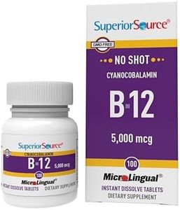Superior Source No Shot Vitamin B-12 Cyanocobalamin 5000 mcg - Vitamin B-12 to Support Energy Production, Brain Health & Overall Wellness - Sublingual Tablets - 100 Dissolvable Tablets