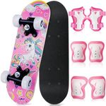 Honoson 7 Pcs Skateboard for Toddlers Beginners Knee Elbow Pads Wrist Guards Gear Set (Unicorn, Age 2-5 Kids 17 x 5'')