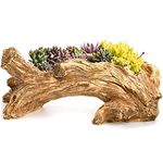 Hiceeden Artificial Driftwood Succulent Planter, Resin Tree Stump Sculpture Rustic Cactus Flower Pot for Herb, Strawberry, Small Plants, Natural Color Drainage Hole, 14.6" L x 4.3" W x 5.1" H