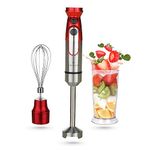 SOLARA Electric Hand Blender for Kitchen with Whisk, Mixing Jar | Titanium Coated Stainless Steel Blades Mixer Grinder | Variable Speeds+TURBO | Blender for smoothie and juices, Batters | Red- Hand Blender Only