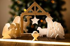 Marco Paul Nativity Scene Christmas Indoor Christmas Decorations - Festive Rustic Traditional for Living Room, House, Home Table top and Window hand painted Xmas Holiday Décor (Wooden Nativity)