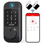 WiFi Keyless Front Door Lock: SMONET Fingerprint Entry Smart Locks, App Remote Control for Rental, Digital Keypad Bluetooth Deadbolt Lock with Alexa Auto Lock Notification Code Fob for Home, Black