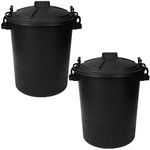 CrazyGadget Large Black Plastic Dustbin Garden Storage Unit Bin Clip On Locking Lid Heavy Duty - for Rubbish Waste Animal Feed etc. - SET OF 2 (50L)