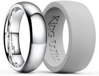 King Will Silicone Rings for Men 6mm Domed Tungsten Wedding Band - Men's Wedding Ring Set - Rubber Wedding Bands, and Workout Rings for Men with Arc Shaped Design - Available in Gray, X 1/2(67.19mm),