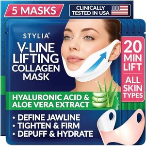 Stylia V Line Lifting Collagen Mask - Lift, Firm & Contour Jawline - Double Chin Reducer Strap with Hyaluronic Acid & Aloe - Neck Tightening and Lifting Mask - Jawline Shaper Face Lift Tape (5PC)