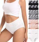 HAVVIS Women's Briefs Underwear Cotton High Waist Tummy Control Panties Rose Jacquard Ladies Panty Multipack, Brief 01 - 8 Pack - Assorted Colors 02, X-Large