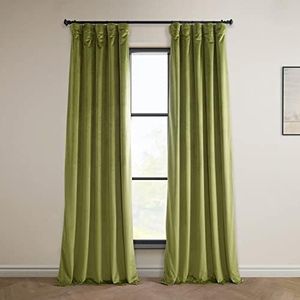 HPD Half Price Drapes Heritage Plush Velvet Curtains 84 Inches Long Room Darkening Curtains for Bedroom & Living Room 50W x 84L, (1 Panel), Retro Green