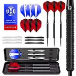 Harrows Caliber 90% Tungsten Steel Tip Darts Set I 21g to 30g All Weights Available I Huge 16pcs Bundle with Spare Shafts, Prime Flights & Travel Case (Black, 22 Grams)