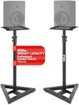 Pyle Speaker Stand Pair of Sound Play 1 and 3 Holder - Telescoping Height Adjustable from 26” - 52” Inch High Heavy Duty Three-point Triangle Base w/ Floor Spikes and 9” Square Platform, Black