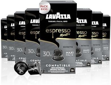 LAVAZZA - Cafe Espresso Maestro Ristretto - Café Capsule - Café Corsé 100 % Arabica - Lot de 8 x 30 Capsules Aluminium Compatibles Avec Les Machines Nespresso®
