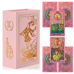 LYINGFISH Tarot Cards Pink Tarot Cards with Guide Book Waterproof and Wrinkle Resistant Tarot Gold Foil Tarot Cards for Beginners Pink Tarot Deck Tarot Cards with Meanings on Them Gold Tarot Cards