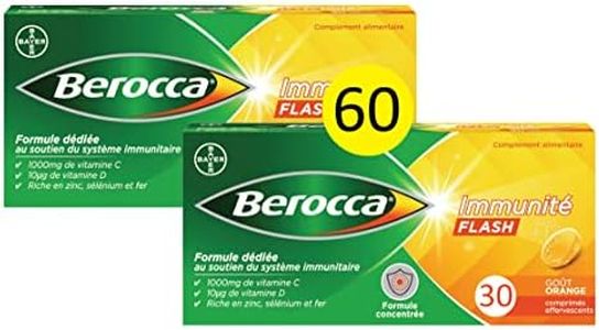 Berocca® Immunité Flash - Soutient le système immunitaire - Formule concentrée - Vitamines & minéraux - Vitamine C, D - Zinc -Sélénium - Fer - Complément alimentaire - 2X30 cp effervescents