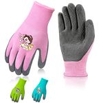 Jardineer Kids Gardening Gloves 3 Pairs, Childrens Gardening Gloves Rubber Coated, Kids Work Gloves and Kids Garden Gloves for Yard Work