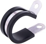 HOLYBEAR 12pcs 1 Inch Stainless Steel Cable Clamp, Silicone Rubber Cushioned Insulated Clamp, Pipe Clamp, Metal Clamp, Cable Holder, Pipe Hoop