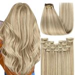 YoungSee 150G Clip in Human Hair Extension Blonde Highlight Clip in Extensions with Lace Light Blonde Mixed Golden Blonde Clip in Real Human Hair Extensions Blonde Highlight 7Pcs 20Inch