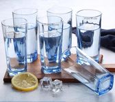 PrimeWorld 300 ml Plaza Shape Blue Glasses Set of 6 pcs for Water, Juice,Mojito, Cocktail, Lead-Free for Home, Restaurant, Hotel, Bar