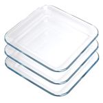 FOYO Toast Plates, Clear Square Tempered Glass Salad Dessert Plates 7 Inch, Set of 3