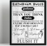 Biufo Black White Bathroom Rules Framed Wall Art Canvas Print Poster for Bathroom Restroom Decor (8"x10")