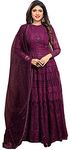 Fashion Basket Women's Georgette Anarkali Semi Stitched Purple Salwar suit (F1349_Purple_Free Size)