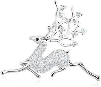 FAMARINE CZ Sika Deer Brooches for Women, Christmas Animals Brooch Pin Paved by Cubic Zirconia Crystals (Silver)