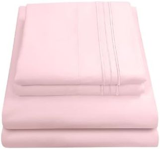 1800 Thread Count Sheet Set – Soft Egyptian Quality Brushed Microfiber Sheets – Luxury Bedding Set with Flat Sheet, Fitted Sheet, Pillow Cases, Queen, Pale Pink, Sheet Set