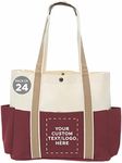 DISCOUNT PROMOS Custom Dual Color Shoulder Tote Bags Set of 24, Personalized Bulk Pack - Cool Modern Design, Perfect For Everyday Use - Burgundy