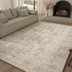 Beauoop Washable Area Rug Beige Neutral Vintage 160x230 cm Non Slip Low Pile Traditional Indoor Carpet for Living Room Bedroom Soft Retro Mat Throw Rug for Dining Office Kitchen Dorm Entryway