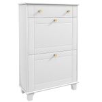 HOMCOM Narrow Shoe Storage Cabinet with 2 Flip Drawers and Adjustable Shelves, Top Storage Drawer, Entryway Shoe Cabinet for 8 Pairs of Shoes, White