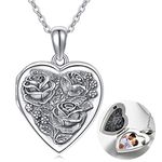 MEDWISE 925 Sterling Silver Locket Necklace That Holds Pictures Photo Necklace Oxidized Rose Flower Heart Pendnat Lockets Gifts for Women Birthday Christmas Gifts, Metal